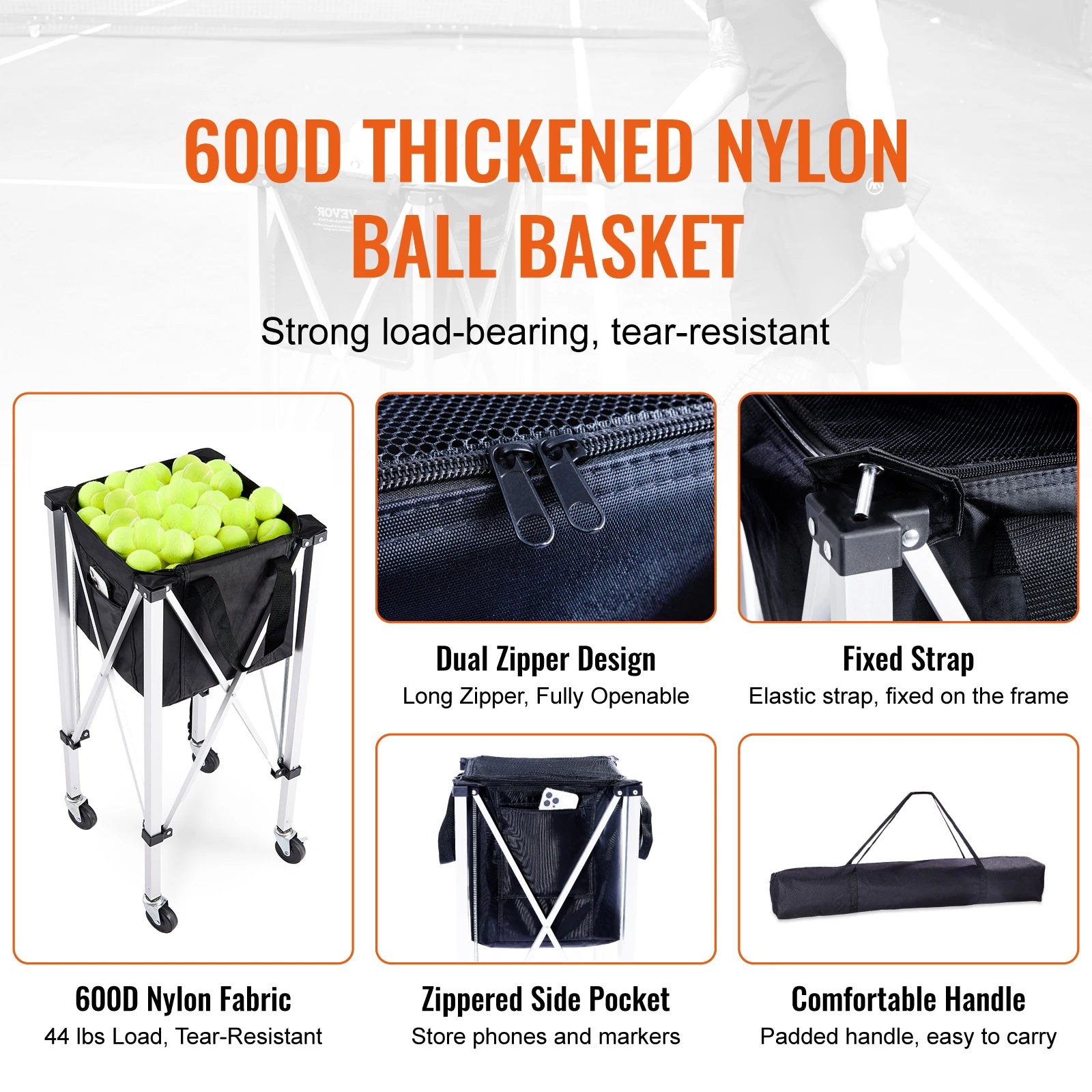 Foldable Pickleball Ball Hopper Cart